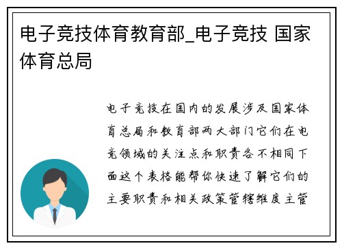 电子竞技体育教育部_电子竞技 国家体育总局